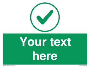 Custom green background, green tick in circle sign